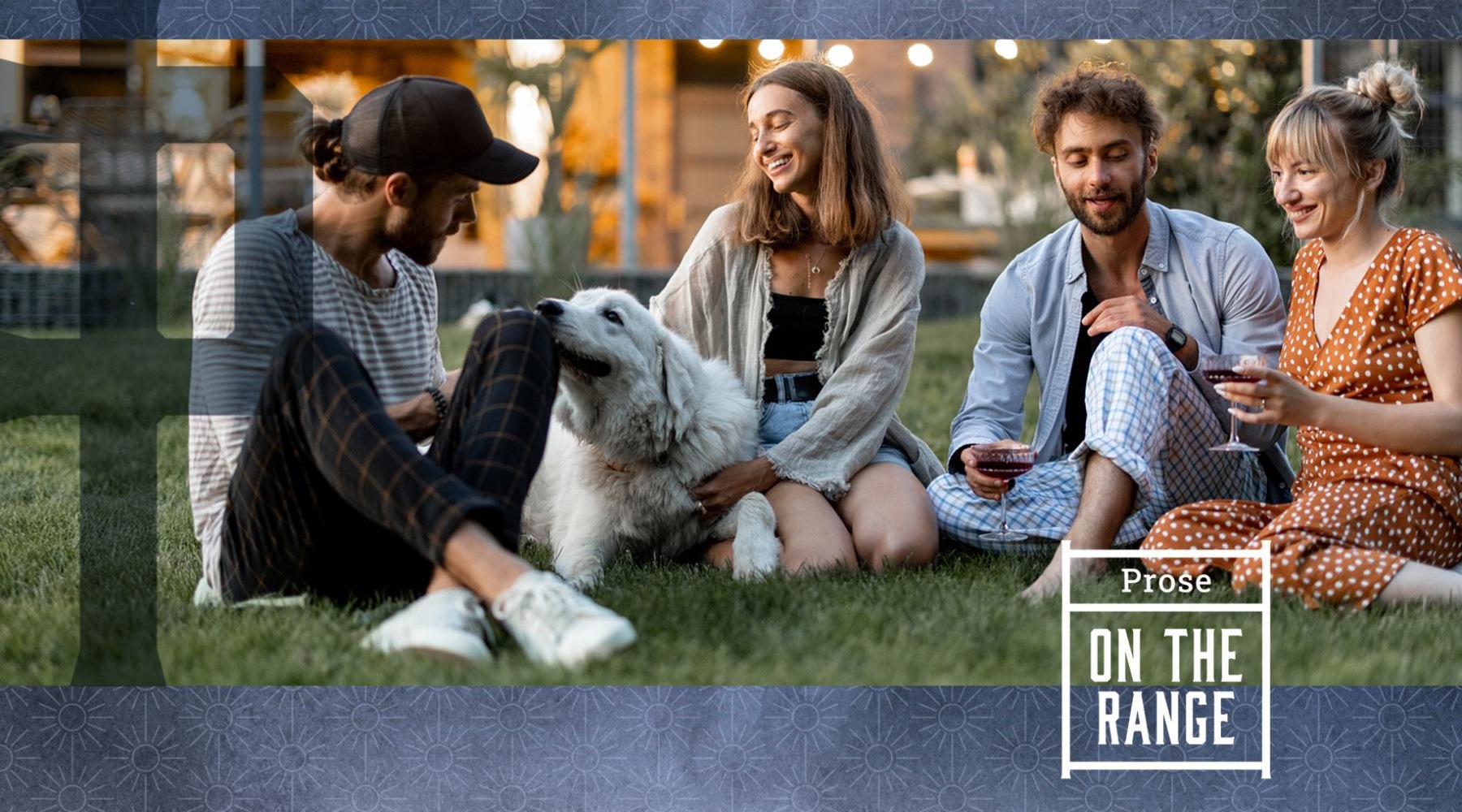 We're a pet-friendly community a group of people sitting on grass with a dog